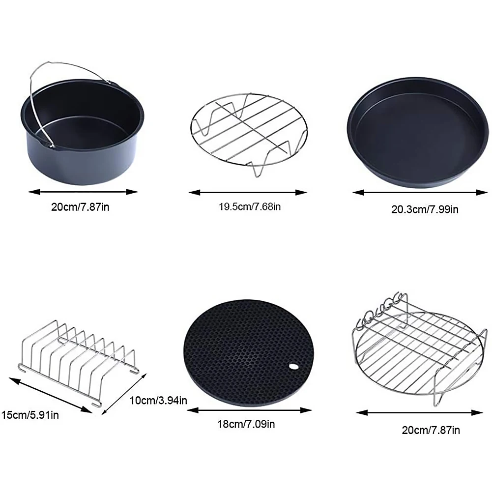 

6pcs Air Fryer Accessories 7Inch Fit for Cozyna 4.0QT 4.5QT 5.6QT Baking Basket Plate Grill Pot Kitchen Cooking Tool for Party