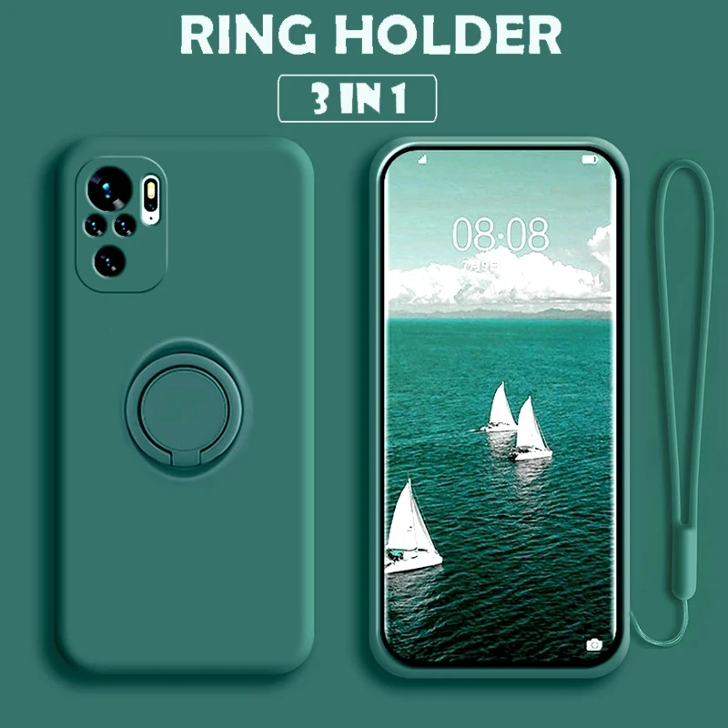 

Original Liquid Silicone Case For Xiaomi Redmi Note 10 Pro 10s Max Mi 11 11i lite Ring Holder Strap Cover Poco M3 X3 Pro 5G Case