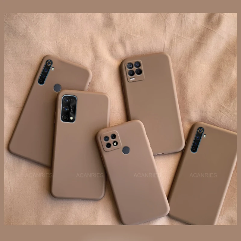 silicone candy color phone case on for oppo realme 8 7 pro 4g 5g 7i 6 5 c21 c20 c12 c3 matte soft tpu back cover coffee cases free global shipping
