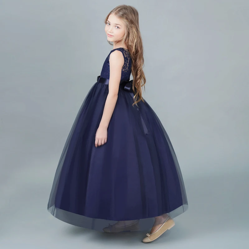 Flower Girl Dress Evening Wedding Vestido Teenager Graduation Ball Gown Summer Tutu Long Lace Blue Dresses For Teens Girls 6 14T | Детская