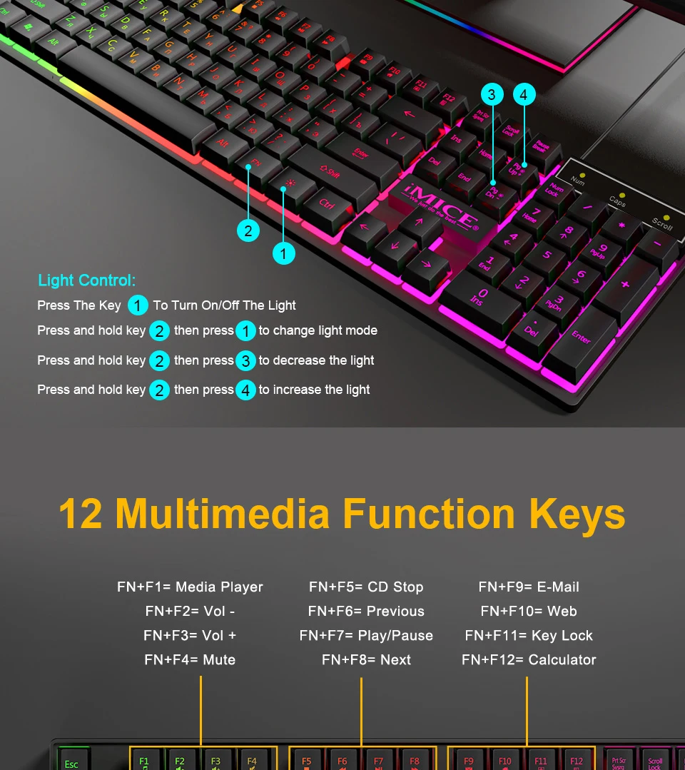 Игровая мышь Проводная игровая клавиатура 104 колпачки русские с подсветкой 5500 dpi Бесшумная мышь геймерская эргономичная мышь для ПК ноутбука