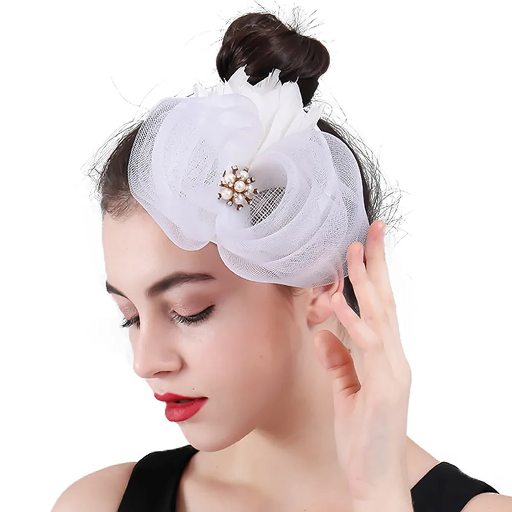 

Vinatge Party White Fascinator Sinamay Wedding Elegant Women Pillbox Hat For Bride Female Event Race Heawear Accessories