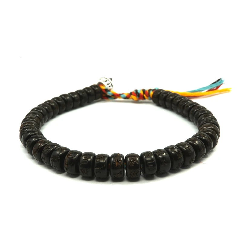 Тибетский серебряный буддийский плетеный браслет из хлопковой нитки с