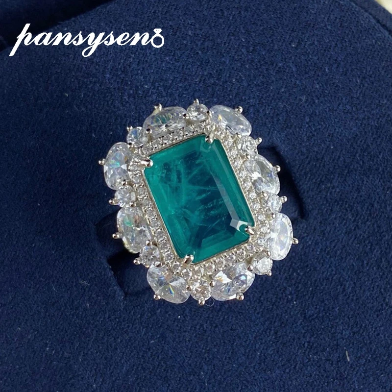 PANSYSEN Top Quality 925 Sterling Silver Paraiba Tourmaline Gemstone Rings for Women Wedding Engagement Fine Jewelry Wholesale