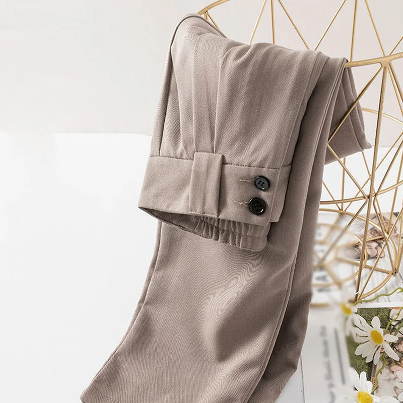 

Spring Elastic High Waist Women's Blazer Pants Side Split Casual Solid Women Wide Leg Pant 2021 Elegant New Fashion Lady Bottoms