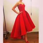 Женское короткое вечернее платье, Красное Атласное Платье с V-образным вырезом, на шнуровке
