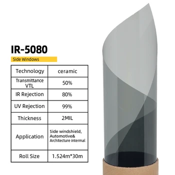 75cmX300cm IR80% VLT50% Anti-glare UV Protection High Quality Nano Ceramic Solar Car Window Tint Film