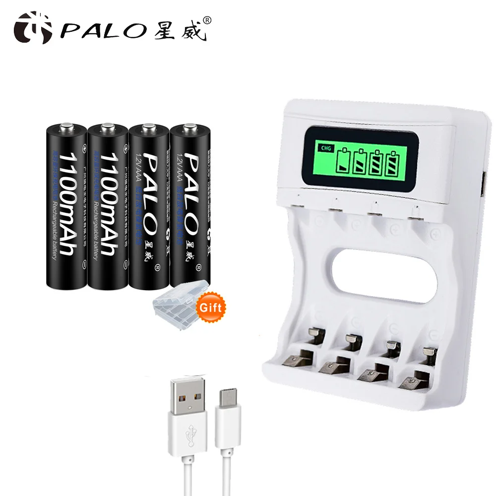 1 charger 4 battery PALO 4 шт./лот 1,2 в AAA 1100 мАч ni-mh аккумуляторная батарея с 1800 циклом аккумуляторных батарей для микрофона - Цвет: 1 charger 4 battery