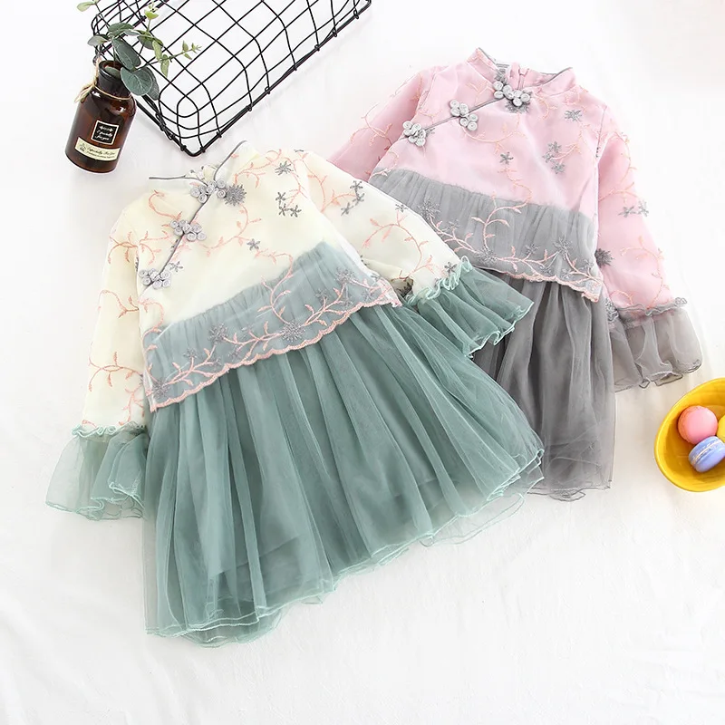 Chinese Style Girl Dress Children's Cute Cheongsam Toddler Vestidos Kids Dresses for Girls Baby Mesh Ball Gown | Детская одежда и