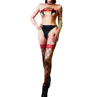 personality nude spandex women long sleeve jumpsuits nightclub dj singer stage wear print skinny stretch pole dancing costumes