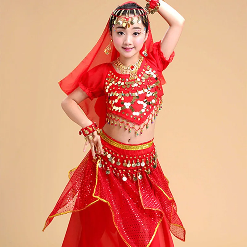 

5pcs Girl Belly Dance Costumes for Girls Stage Dance Clothing Performance Kid Dancing Suit Kids Bollywood Belly Clothes Set