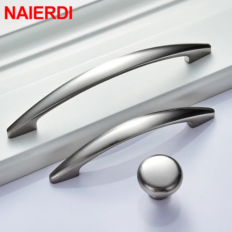 NAIERDI яркие хромированные ручки для кухонного шкафа сплошного ящика дверных