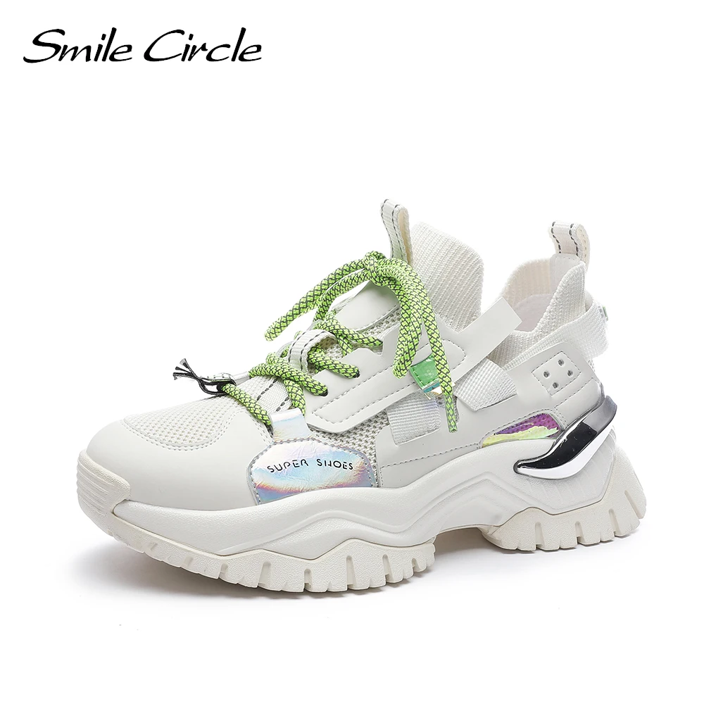 

Smile Circle/летние вязаные кроссовки; Женская обувь на плоской платформе; Модные повседневные женские кроссовки из дышащего материала на толсто...