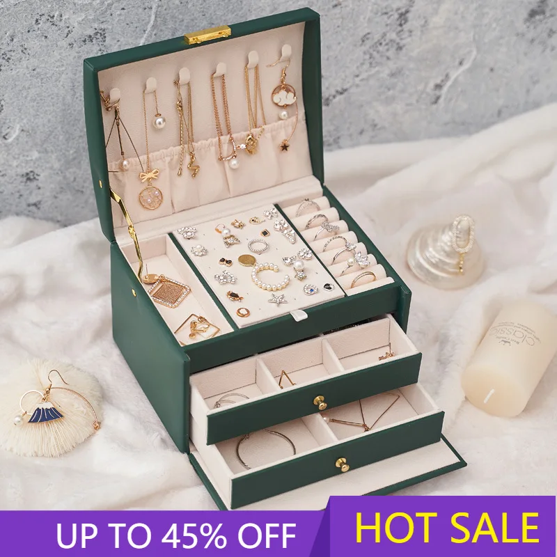 

3 Layers Jewelry Box Organizer with Lock Portable Jewelry Storage Case for Women Girls Earring Ring Necklace Holder Travel Case