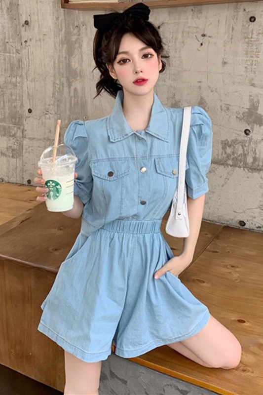 

Hong Kong Fashion 2020 Summer New Casual Thin Cardigan + High Waist Washed Denim Versatile Straight Pants