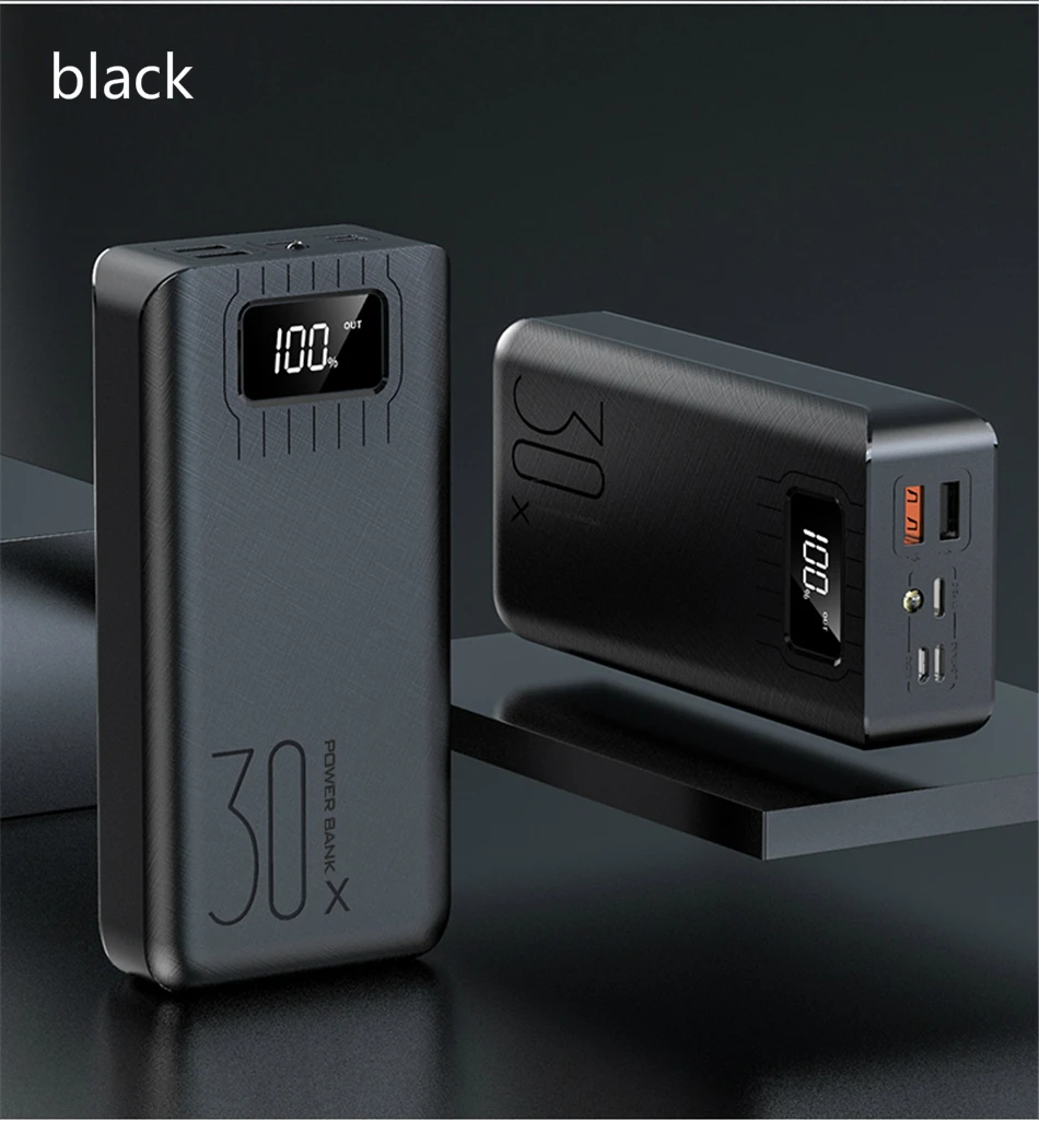 black 50000 мАч Внешний аккумулятор для iPhone X XS MAX 11 pro Xiaomi Mi 9 8 Pover Bank 2 USB светодиодный внешний аккумулятор для зарядки - Цвет: black