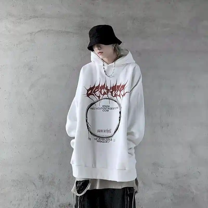 

National Tide Hooded Sweatshirt Men Hoodies Autumn Winter Dark Hip-hop High Street Loose Large Size Plus Velvet Jacket Tops