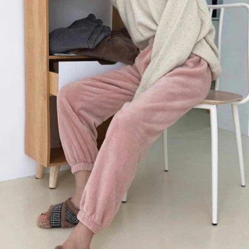 

Casual Loose Pajamas Winter Warm Coral Fleece Solid Color Pajamas Comfortable Skin-friendly Simple All-match Pants