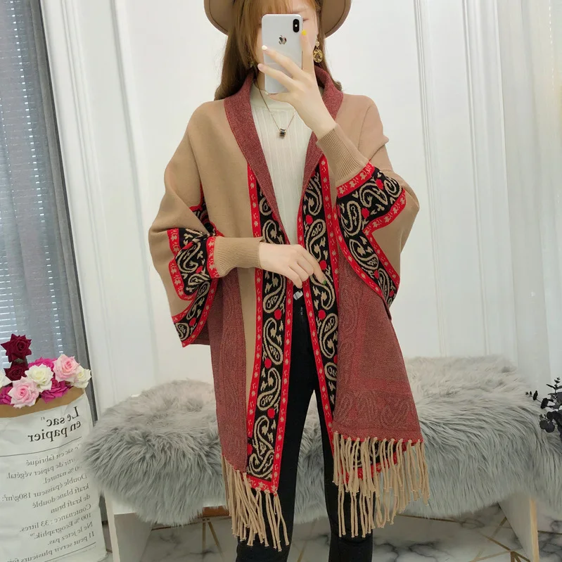 Женский свободный кардиган из искусственного кашемира толстый теплый с длинными