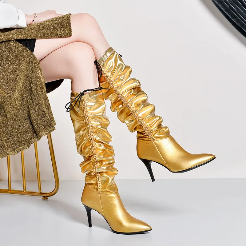 ASUMER/Большие размеры 34 43 Модные сапоги до середины икры Женские из натуральной