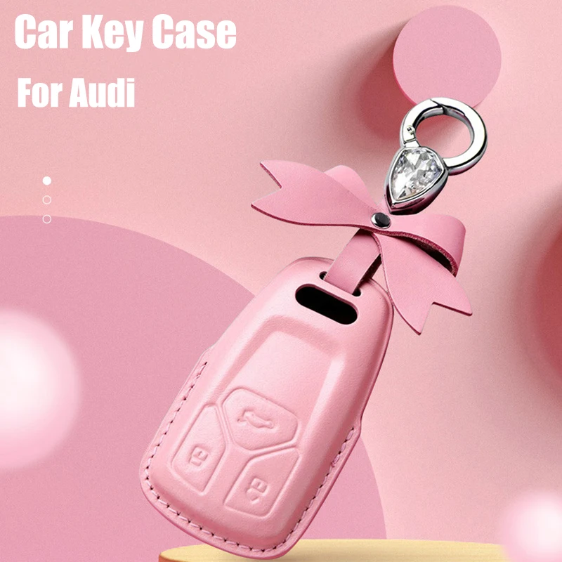 

Leather Car Smart Key Cover Case Fob For AUDI A4 A4L A5 Q5 A6L QT TT S5 S7 Q7 TTS 2016 2017 2018 2019 Keychain Protective Shell