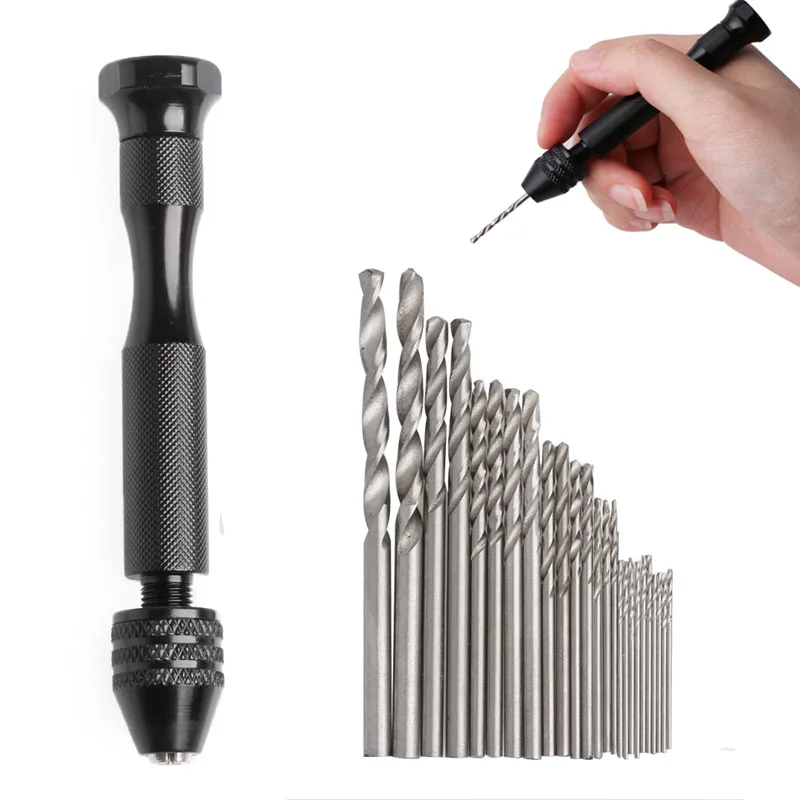 

0.5-3mm Mini Micro Twist Drill Bit + Aluminum Hand Drill Keyless Chuck Kit 25Pcs W0YF