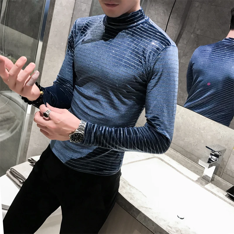 Мужская полосатая футболка с длинным рукавом облегающий приталенный свитер