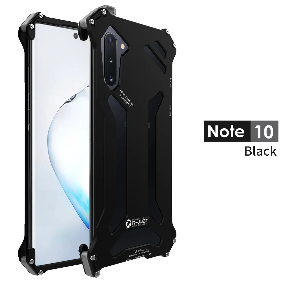 Металлический бампер R-JUST серии Gundam для iPhone 11 Pro Max Galaxy S10 5G S10e S8 S9 PLUS NOTE 10 Plus 9 8 Armor Doom алюминиевый корпус - Цвет: Black