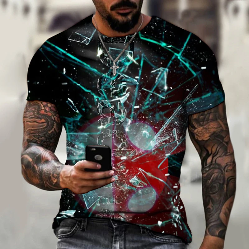 

Футболка мужская с 3D-принтом, рубашка с круглым вырезом, с перекрестным принтом, спортивная одежда для фитнеса с короткими рукавами в улично...