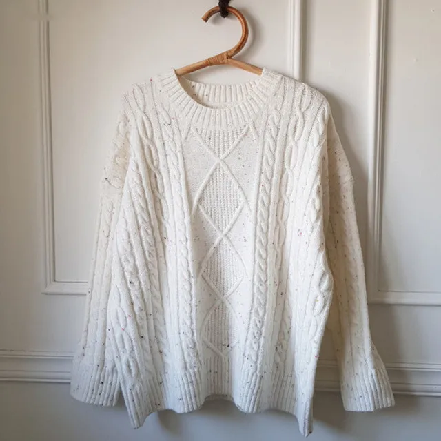 

Autumn Winter Thick Warm O-neck Twisted Knitted Sweater for Women Casual Full Sleeve Loose Ladies Pullover