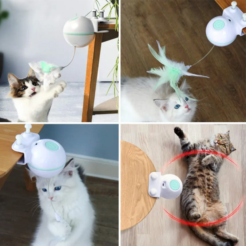 

New USB Rechargeable 2in1 Laser Feather Cat Toy Fixed Clip Type Cat Climbing Tree Refuse Obesity Kitten Self-hey Smart Cat Toy