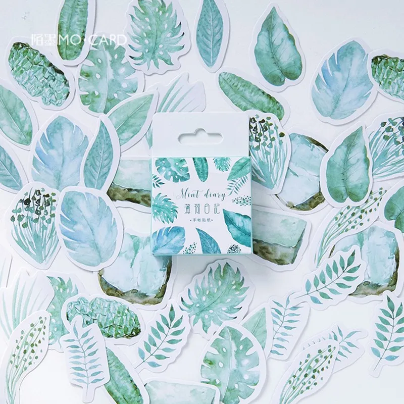 

45pcs/box Mint Diary Green leaves Deco Stickers Bullet Journaling Accessories Stickers Aesthetic Scrapbooking Deco Stationery