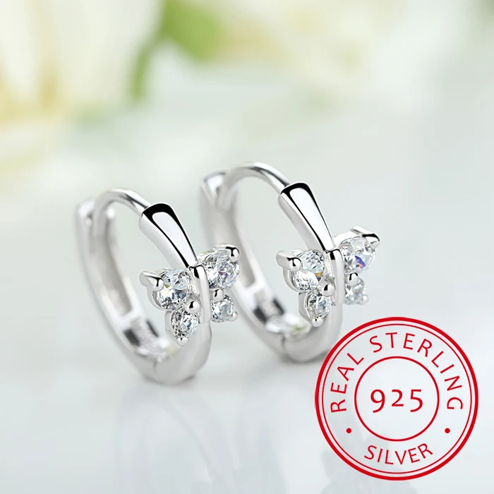 Baby Princess 925 Silver Butterfly Zirconia Small Hoop Earring For Girls Child Wome Beautiful Aros Huggies Earring Jewelry