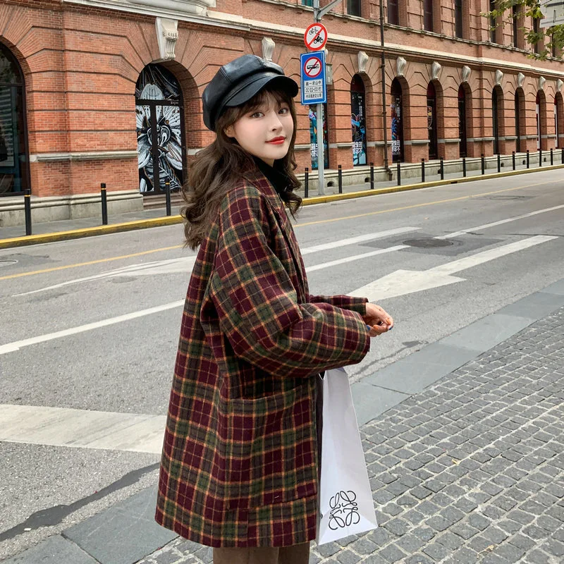 Длинное пальто Manteau Veste Femme Hiver Vadim Abrigo Casaca Mujer zapul женские пальто Зимняя шерстяная женская накидка Женская клетчатая куртка Kawaii YL277
