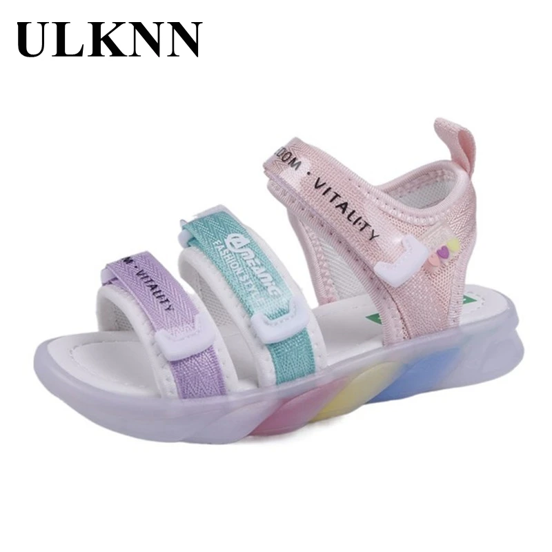 

ULKNN Children's Sandals Girls' Colorful Casual Shoes Breathable Beach Shoes 2021 Summer New Toeless Princess Shoes Non-slip