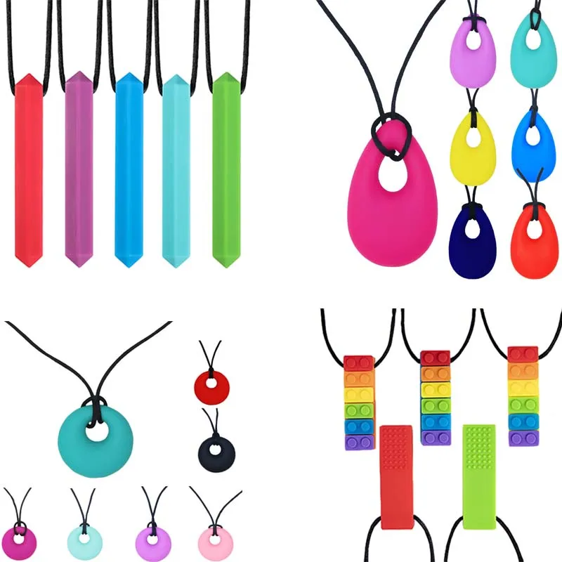 Silicone Chew Pendant Sensory Teether Necklace Kids Silicone Chewy Toys Bite and Chew Baby Care BPA Free Beads