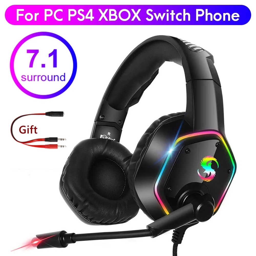 

Head-Mounted 7.1 RGB LED Color Breathing Light Gaming Headset Over Ear Gamer Headphones With Microphone For PC PS4 Game Earphone