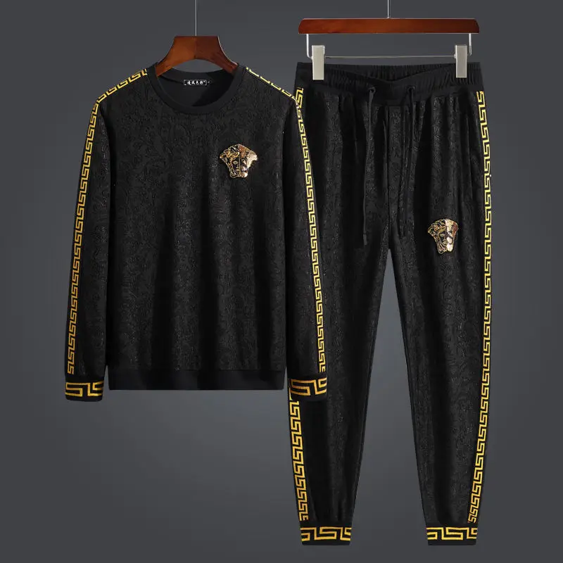 

Fall/winter dark jacquard camouflage casual Outfits men Korean fashion loose large size webbing with two-piece set tide