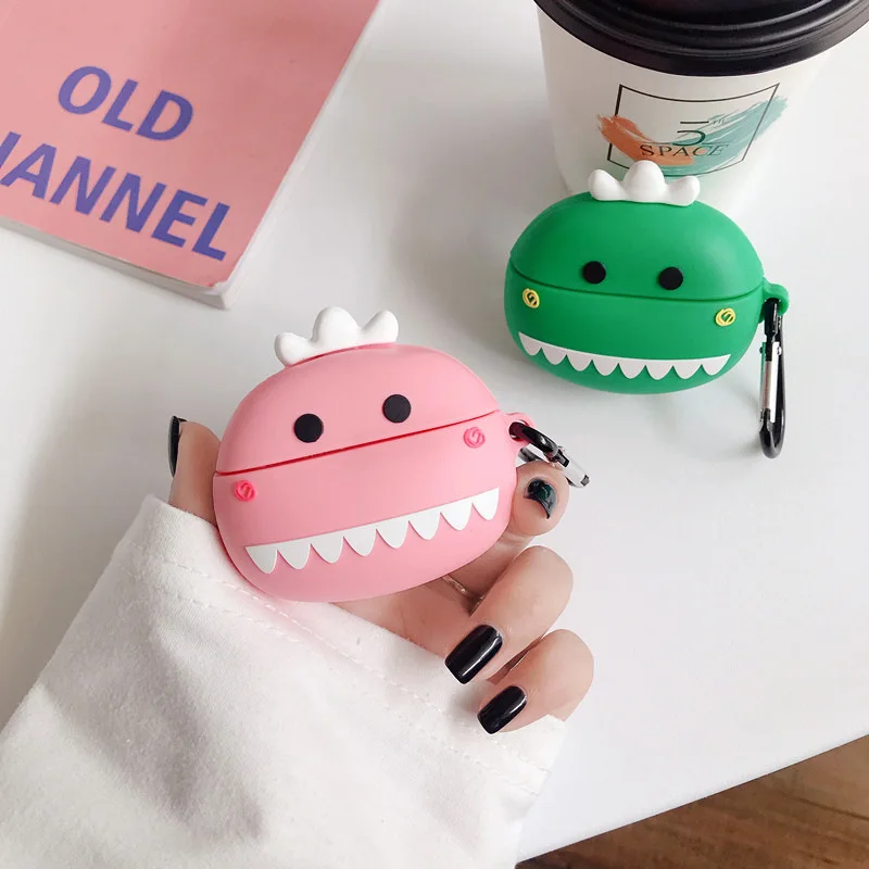 

Case for Airpods pro Bluetooth Earphone Case for Airpods 2 Protective Cover Cute Silicone with Keychain Cute 3D Dinosaur