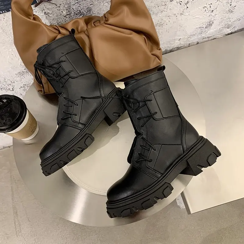 DM600/Новые Модные осенние ботильоны черного цвета в британском стиле Ботинки на