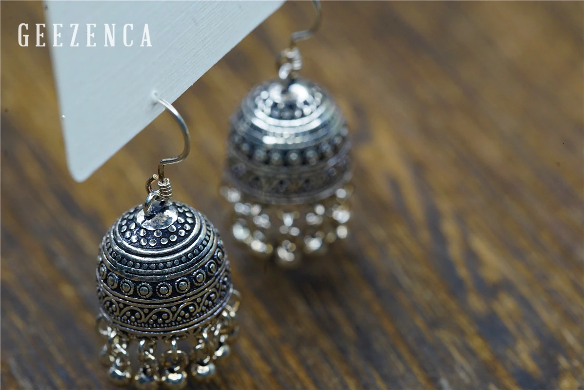 GEEZENCA 925 Sterling Silver Earrings for Women Indian Small Bells Beads Drop Earrings Ethnic Vintage Jewelry Party Gift