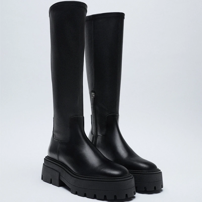 

Женские кожаные сапоги до середины икры, на высоком каблуке-шпильке