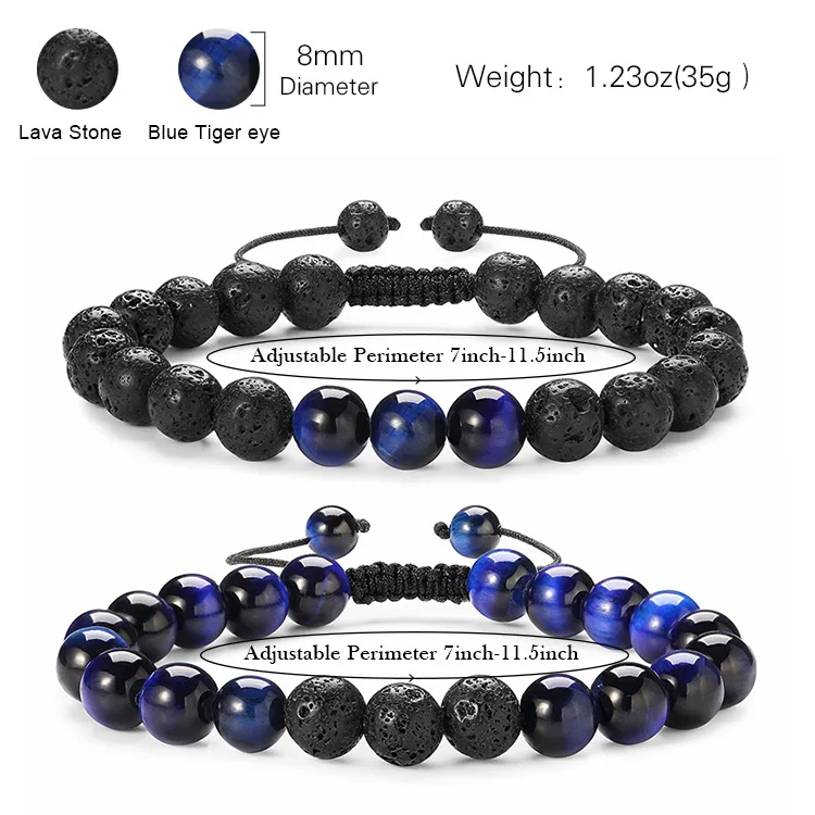 Браслет из черной лавы для женщин и мужчин Ювелирное Украшение с синим тигровым