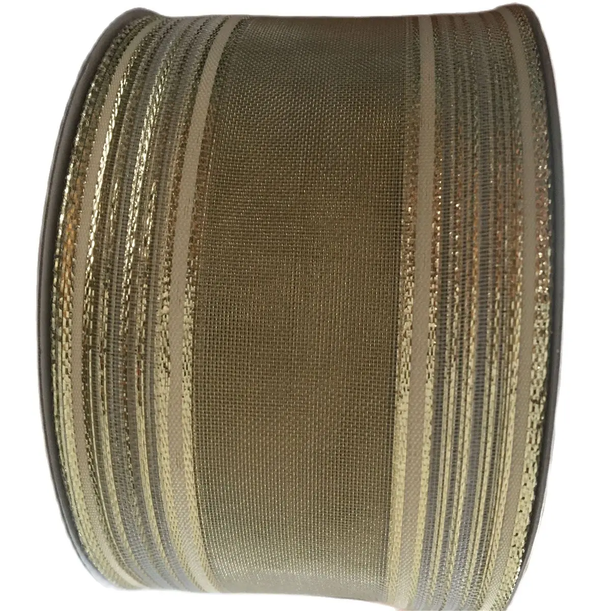

25Yard 63MM Wired Edge Light Gold Organza Metallic striped Ribbonfor Birthday Chirstmas Decoration Gift DIY Wrapping 2-1/2"N2104