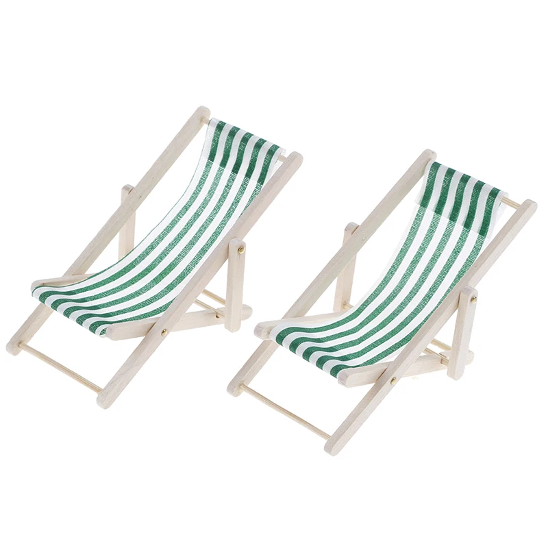 2pcs 1:12 Mini Doll House Wooden Beach Chair Striped Miniatures Home Furnishings Emulational Furniture Christmas Gift Kids toy |