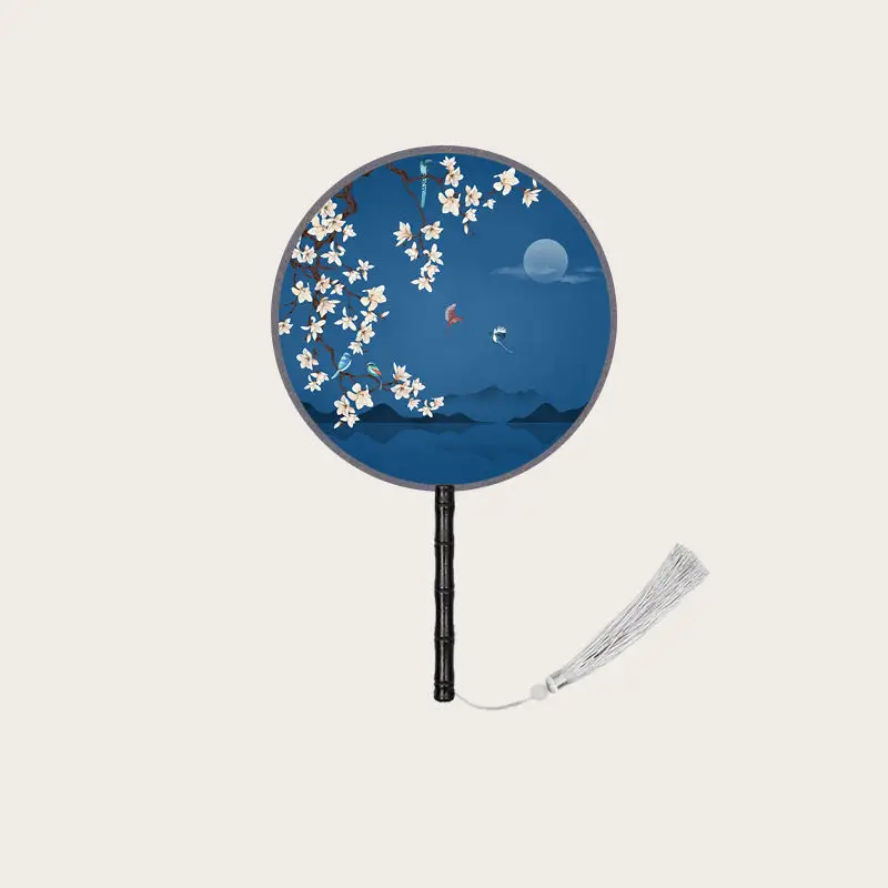 

Retro handmade round tassel fan dance fan hanfu chinese fan bird flowers