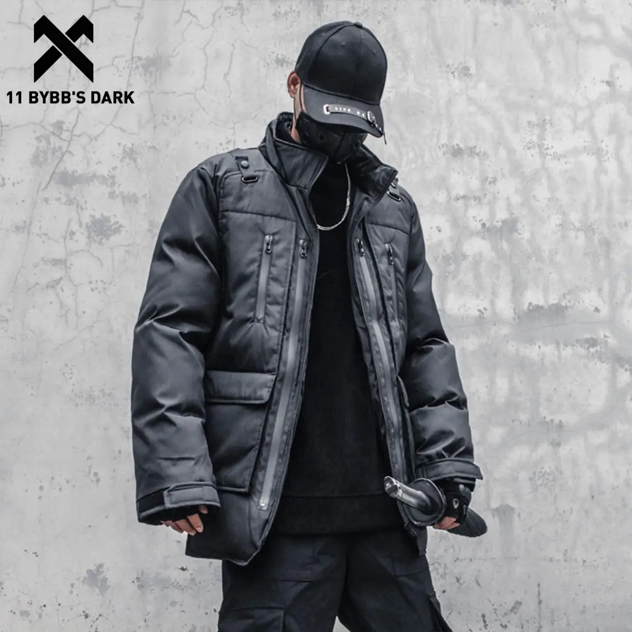 

11 BYBB'S DARK Thick Winter Jackets Coats Hooded Padded Jacket Zipper Hidden Pocket Solid Parka Jacket Cotton Hip Hop Streetwear