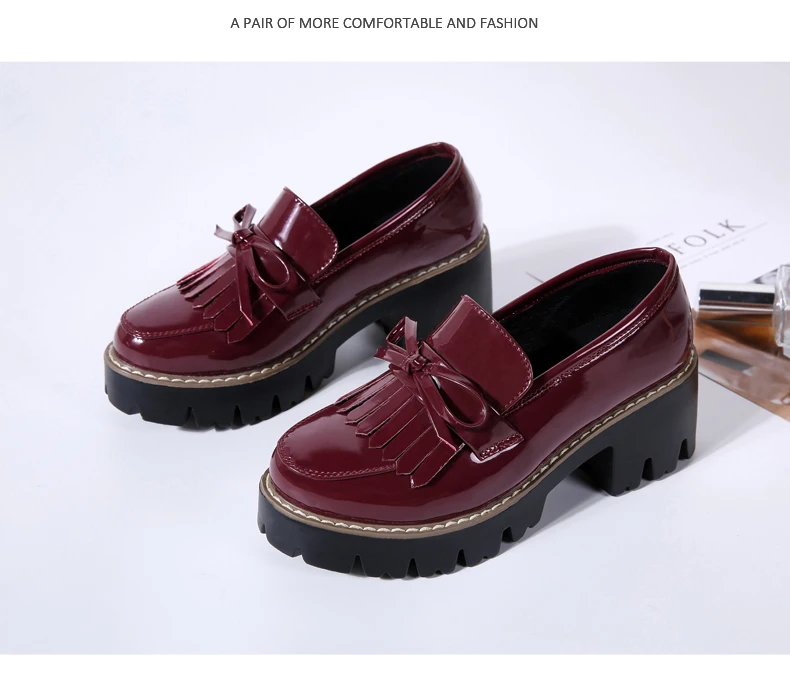 O16U Women Autumn Shoes Patent Leather Slip on Tassel Loafers Platform Flat Casual Shoes Women Flats Spring Shoes for Ladies