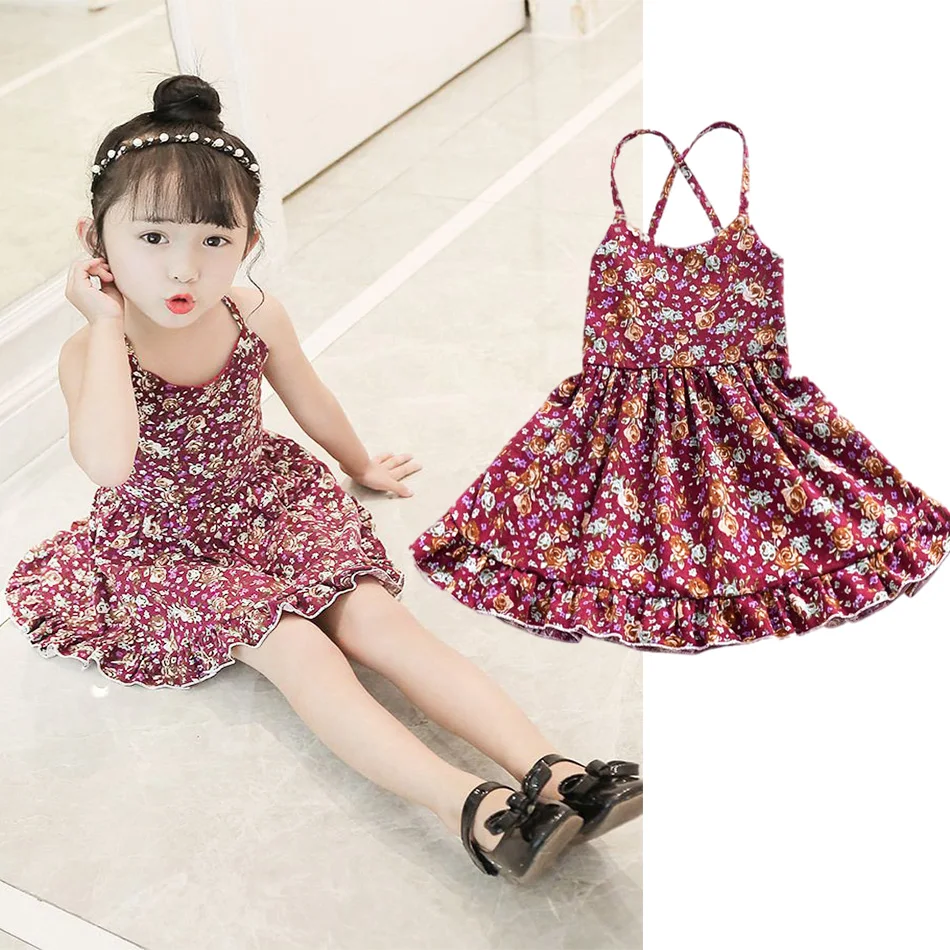 

Girls Fashion Dresses Children European American Style Halter Halter Dresses Baby Girls Casual Wear 1-4 Years