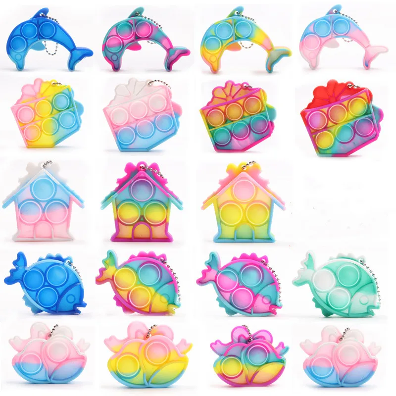 

Pop It Fidget Stress Silicone Rainbow Bubble Music Sea World Key Chain Push Children Sensory Relieve Autism Simple Dimple Toy